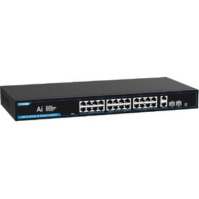 TEROW Gigabit Ethernet PoE Switch - 28 Port Network Switch with 24 PoE+ Ports, 2 Uplink & 2 SFP Slots - 802.3af/at Compliant, Plug & Play, Traffic Optimization, Quiet Fanless Design in Kuwait