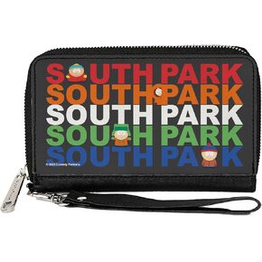 Comedy Central Wallet, Zip Around, South Park Boys Text Logo Repeat Black Multi Color, Vegan Leather