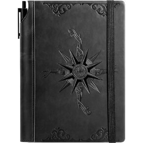 CAGIE Compass Leather Notebook Journal for Men, 100 Gms 288 Pages Lined Journals for Writing, A5 Hardcover Journaling Notebooks Gift Set with Pen for Travel Office Daily Writing