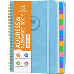 Address Book with Alphabetical Tabs-Address and Password Book for Seniors - Hardcover Spiral Bound Phone Book- Record Contacts, Website Login Passwords, Special Days -5.7" x 7.7", Navy Blue