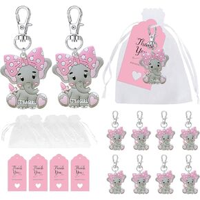 Baby Shower Favors Baby Shower Decorations for Girls It's A Girl Elephant Keychains + Organza Bags + Thank You Tags Elephant Baby Shower Party Favors (Pack of 40)