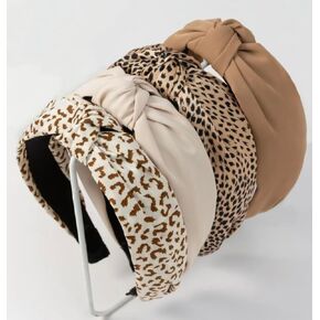 Knotted Headbands for Women Non Slip Fashion Women Headbands for Hair Cute Hairband for Women‘s Hair Wide Top Knot Hair Hoops for Girls Beige Brown Leopard Head Band Hair Accessories for Women 4PCS