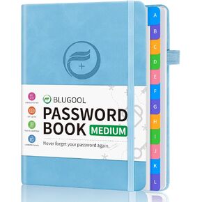 Password Book with Alphabetical Tabs, Password Keeper Book for Seniors, Hardcover Password Notebook for Individual & Colorful Tabs, Password Organizer for Website Logins, 5.3" x 7.7", Blue