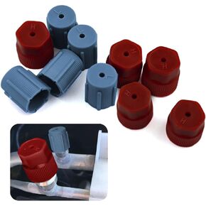 10PCS R134a AC System Charging Port Caps, 13mm & 16mm Air Conditioning Service Valve Caps, 5 Blue Low & 5 Red High