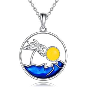 YONFQE Surfboard Necklace Opal Sterling Silver Surfer Pendant Surfing Gift Ocean Wave Jewelry for Women Girls teens