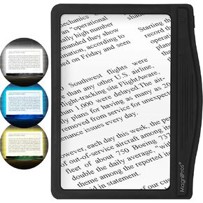 MAGNIPROS 5X Large LED Page Magnifier for Reading with 3 Color Lighting Modes & Anti-Glare Lens to Reduce Eye Strain-Perfect for Small Prints, Aging Eyes, Stocking Stuffer for Low Vision and Seniors