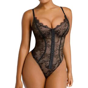 SHAPELLX Lace Bodysuit for Women Tummy Control Shapewear Backless Body Suits One Piece Body Shaper Thongs