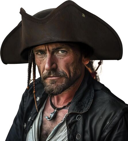 Pirate Hat Distressed Colonial Style Tricorn Hat for Adult Halloween Costume Accessory Pro in Saudi Arabia