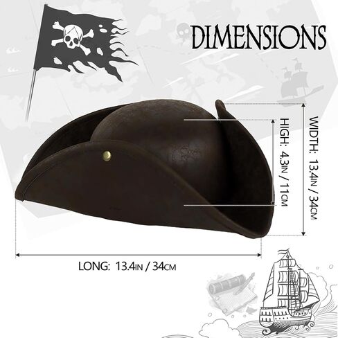 Pirate Hat Distressed Colonial Style Tricorn Hat for Adult Halloween Costume Accessory Pro in Saudi Arabia