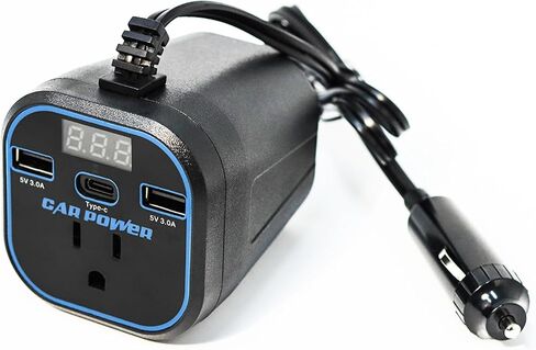 200W Car Power Inverter, Car Charger Adapter 12v to 110v Converter, Car Inverter with 3.0A Dual USB and Type-C, Car Outlet Adapter for Laptop, Black in Kuwait