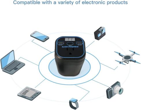 200W Car Power Inverter, Car Charger Adapter 12v to 110v Converter, Car Inverter with 3.0A Dual USB and Type-C, Car Outlet Adapter for Laptop, Black in Kuwait