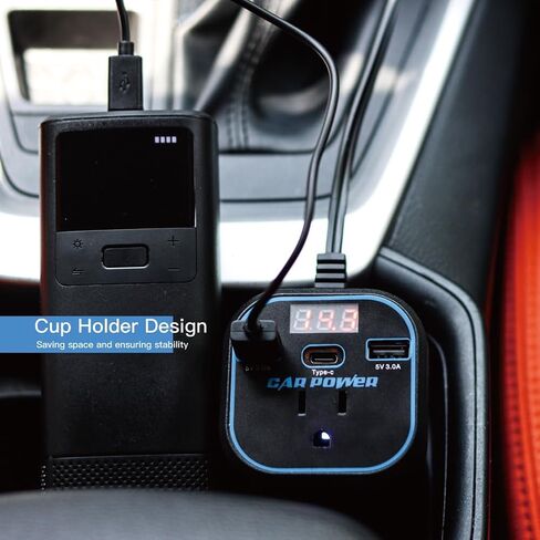 200W Car Power Inverter, Car Charger Adapter 12v to 110v Converter, Car Inverter with 3.0A Dual USB and Type-C, Car Outlet Adapter for Laptop, Black in Kuwait