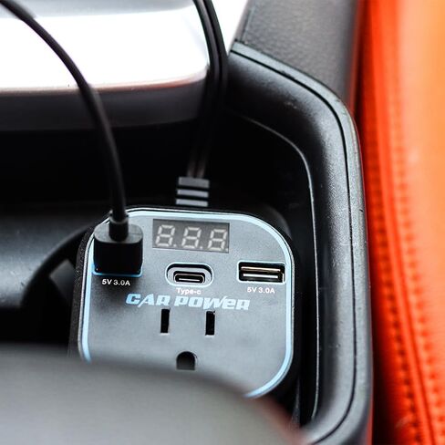 200W Car Power Inverter, Car Charger Adapter 12v to 110v Converter, Car Inverter with 3.0A Dual USB and Type-C, Car Outlet Adapter for Laptop, Black in Kuwait