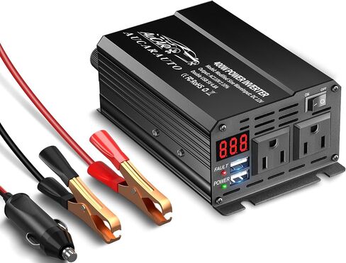 محول طاقة 400 واط، تيار مستمر 12 فولت إلى 110 فولت تيار متردد، محول سيارة مع منافذ شحن USB مزدوجة 4.8 أمبير ومنافذ تيار متردد مزدوجة، محول سيارة بشاشة LCD للكمبيوتر المحمول in Kuwait