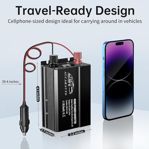 محول طاقة 400 واط، تيار مستمر 12 فولت إلى 110 فولت تيار متردد، محول سيارة مع منافذ شحن USB مزدوجة 4.8 أمبير ومنافذ تيار متردد مزدوجة، محول سيارة بشاشة LCD للكمبيوتر المحمول in Kuwait