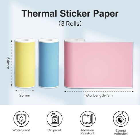 Thermal Paper Non-Adhesive Sticker Paper for Mini Thermal Pocket Printer, Black on White 57 x 25mm, 3-Rolls for Notes Texts Journal Photo and Notebuddy in Saudi Arabia