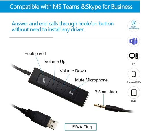 Call-Center USB-Headset with Microphone UC Computer-Headphone - Noise Cancelling Compatible with MS Teams Skype for Business (Binaural) in Saudi Arabia