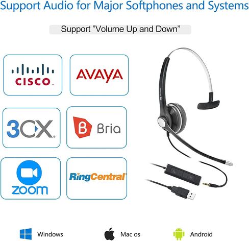 Call-Center USB-Headset with Microphone UC Computer-Headphone - Noise Cancelling Compatible with MS Teams Skype for Business (Binaural) in Saudi Arabia