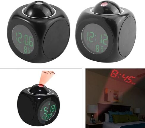 LED Digital Projection Alarm Clock, Digital Clock Projection Alarm Clock with on Ceiling Multi Function LCD Wall Travel Clock Voice Talking Temperature Display for Home Decor Studying Room Bed Desks in Saudi Arabia