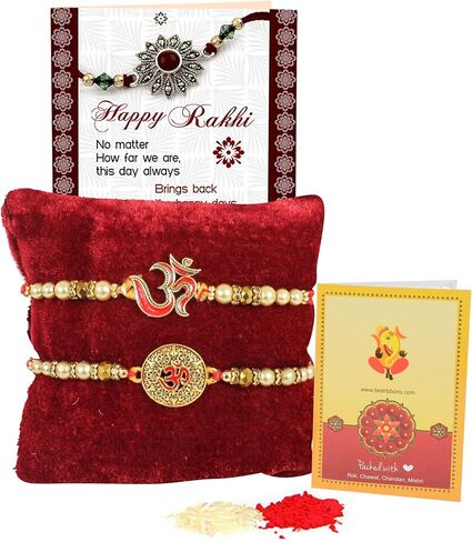 TIED RIBBONS Set of 2 Rakhi for Brother Rakhi for Bhaiya | Wishes Card | Roli Tikka - Raksha Bandhan Rakhi Bracelet for Brother | Bhai Rakhi 2 Set | Bro Rakhi Thread | Rakhi Set for Brother in Kuwait