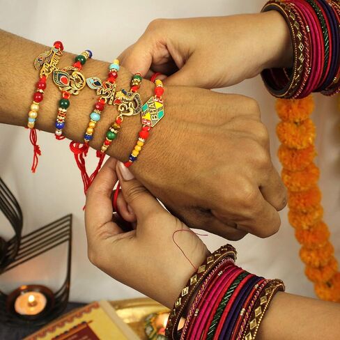 TIED RIBBONS Set of 2 Rakhi for Brother Rakhi for Bhaiya | Wishes Card | Roli Tikka - Raksha Bandhan Rakhi Bracelet for Brother | Bhai Rakhi 2 Set | Bro Rakhi Thread | Rakhi Set for Brother in Kuwait