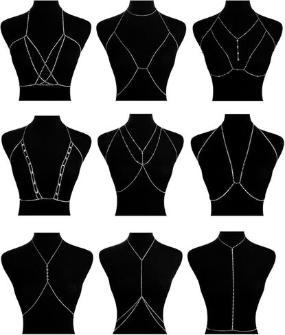 NICEIGHT 9PCS Body Chain for Women Sexy Bikini Bra Chain Necklace Belly Waist Chain for Summer Beach Length Adjustable in Kuwait