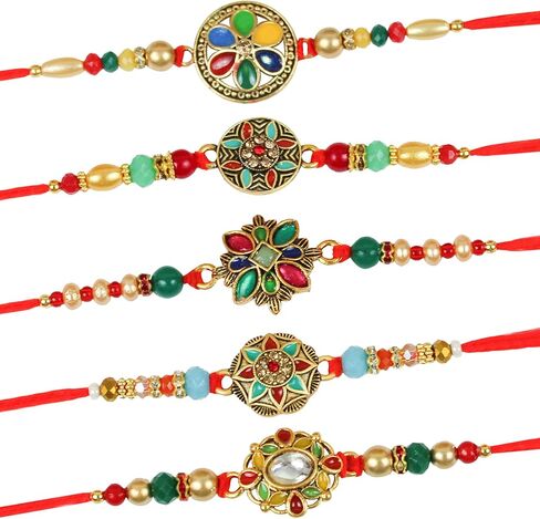 TIED RIBBONS Rakhi for Brother (Set of 5) | Rakhi with Card | Roli Tikka - Raksha bandhan Rakhi Bracelet for Brother Rakhi Gift for Brother | Rakhi Thread | Bhai Rakhi in Saudi Arabia
