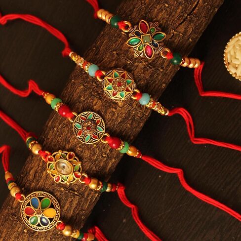 TIED RIBBONS Rakhi for Brother (Set of 5) | Rakhi with Card | Roli Tikka - Raksha bandhan Rakhi Bracelet for Brother Rakhi Gift for Brother | Rakhi Thread | Bhai Rakhi in Saudi Arabia