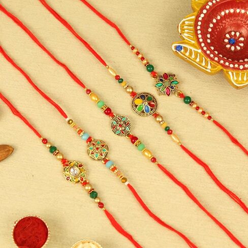 TIED RIBBONS Rakhi for Brother (Set of 5) | Rakhi with Card | Roli Tikka - Raksha bandhan Rakhi Bracelet for Brother Rakhi Gift for Brother | Rakhi Thread | Bhai Rakhi in Saudi Arabia