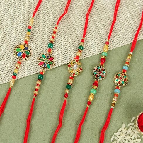 TIED RIBBONS Rakhi for Brother (Set of 5) | Rakhi with Card | Roli Tikka - Raksha bandhan Rakhi Bracelet for Brother Rakhi Gift for Brother | Rakhi Thread | Bhai Rakhi in Saudi Arabia