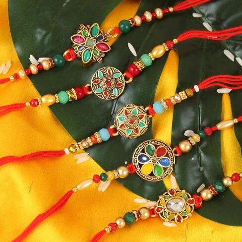 TIED RIBBONS Rakhi for Brother (Set of 5) | Rakhi with Card | Roli Tikka - Raksha bandhan Rakhi Bracelet for Brother Rakhi Gift for Brother | Rakhi Thread | Bhai Rakhi in Saudi Arabia