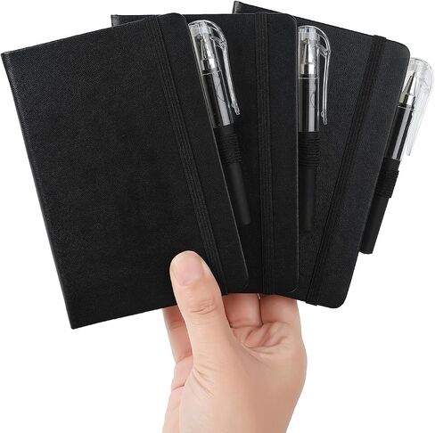 3Pack Pocket Notebook Small Notebook Journal Notebook 4 inches x 5.7 inches 200 Pages Leather Cover With Pen Holder Page Marker Ribbons (Black*3) in Saudi Arabia