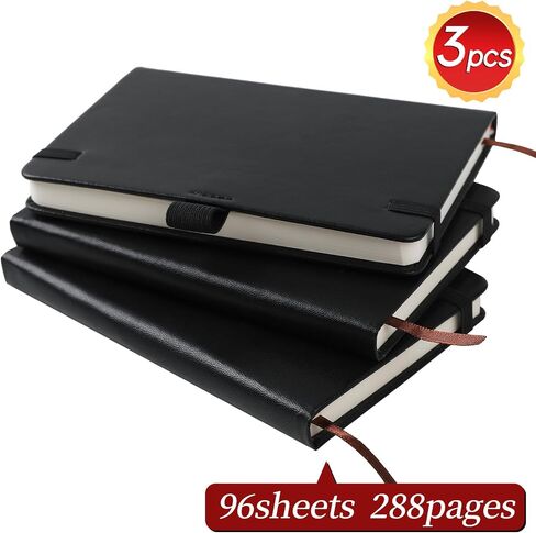 3Pack Pocket Notebook Small Notebook Journal Notebook 4 inches x 5.7 inches 200 Pages Leather Cover With Pen Holder Page Marker Ribbons (Black*3) in Saudi Arabia