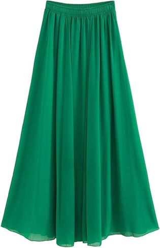 Women's Bohemian Elastic Waist Band Pleated Retro Maxi Long Skirt Dress in Kuwait
