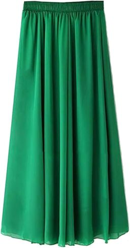 Women's Bohemian Elastic Waist Band Pleated Retro Maxi Long Skirt Dress in Kuwait