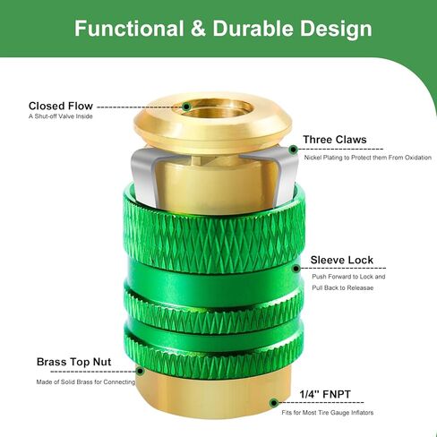 ظرف هواء GODESON، ظرف هواء مغلق التدفق، 1/4FNPT ظرف هواء توصيل سريع مع صمام شريدر، قفل نفخ قفل ظرف الهواء للإطارات (حزمة من 2) in Kuwait
