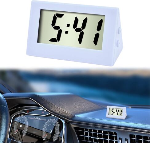 Auto Dashboard Time, Small Digital Clock, Mini Car Clock with LCD Time & Day Display, Car Interior Accessories Self-Adhesive Vehicle Electronic Clock Universal for Car, Home (K2-White, 1PCS) in Saudi Arabia