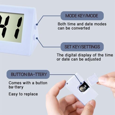 Auto Dashboard Time, Small Digital Clock, Mini Car Clock with LCD Time & Day Display, Car Interior Accessories Self-Adhesive Vehicle Electronic Clock Universal for Car, Home (K2-White, 1PCS) in Saudi Arabia