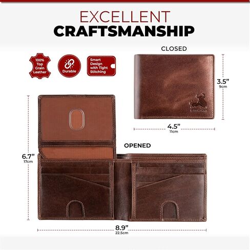 BULL GUARD Mens RFID Blocking Bifold Wallet Soft Genuine Leather Brown Western | Secure and Durable Extra Capacity Billfold with 11 Credit Cards, Flip Up ID in Kuwait