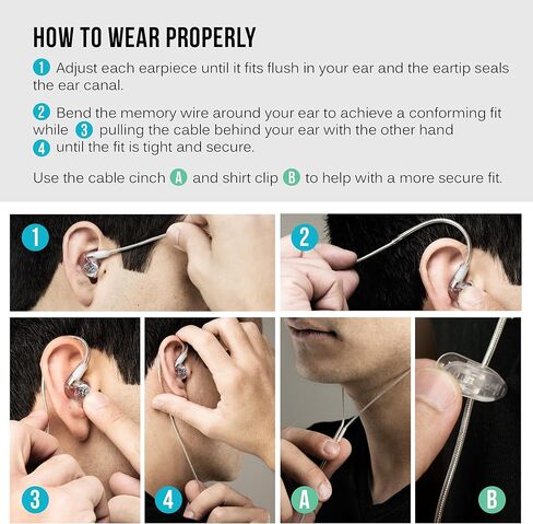 ام اي اي اوديو سماعات اذن M6 برو للموسيقيين، موديل الجيل الثاني مع صوت مطور، خطافات اذن بسلك ذاكرة وكيبلات قابلة للاستبدال، سماعات اذن احترافية عازلة للضوضاء، تتضمن سلكين (اسود) in Kuwait