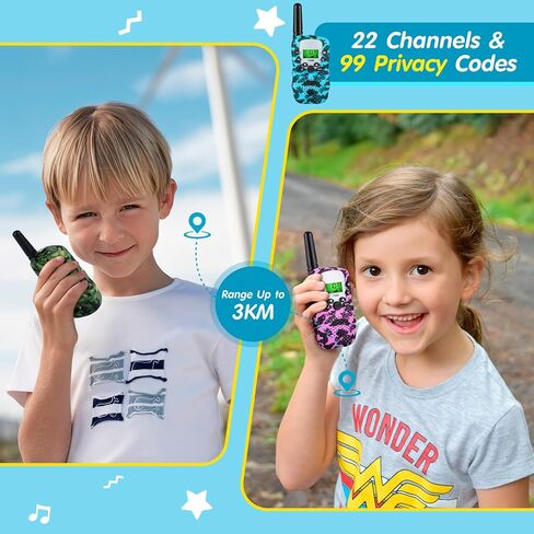 جينميك جهاز اتصال لاسلكي للأطفال، ألعاب للأولاد والبنات من عمر 3-12 عامًا مع مصباح يدوي LCD بإضاءة خلفية، أجهزة اتصال لاسلكية للأطفال طويلة المدى 22 قناة راديو ثنائي الاتجاه للمشي لمسافات طويلة والتخييم، هدية عيد ميلاد عيد الميلاد in Kuwait