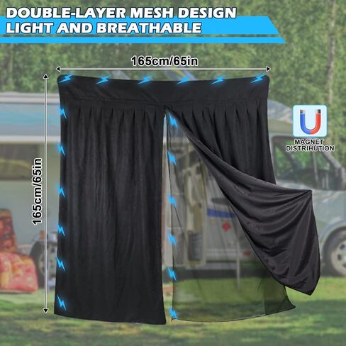 شبكات شاشة الحشرات المغناطيسية، شبكة ناموسية عالمية مزدوجة الطبقة لسيارات الدفع الرباعي الصغيرة ذات الباب الخلفي مع جزء خارجي من الجلد السويدي، مع إغلاق مغناطيسي لشبكة حشرات الباب الخلفي لسيارات الدفع الرباعي مع سحاب - 65 بوصة (ارتفاع) × 65 بوصة (عرض) in Kuwait