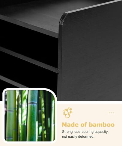 Bamboo Desk Organizer with File Holder, Wooden Desk File Organizer with Adjustable Pen Holder and Drawer, Desktop Letter Paper Tray Organizer Storage for Office Home School (Black) in Saudi Arabia