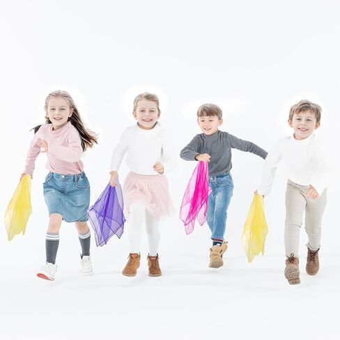 12pcs Square Juggling Silk Dance Scarves Magic Tricks Performance Props Accessories Movement Scarves Rhythm Band Scarf 24 by 24 Inches 6 Colors in Kuwait