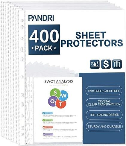 PANDRI 400 Pack Heavy Duty Sheet Protectors Fit 3 Ring Binder, Letter Size | Clear Heavy Duty Plastic, 9.25 x 11.25 inch, Reinforced 11-Hole, Fit for 3 Ring Binder, Top Loaded, Excluding Acid in Kuwait