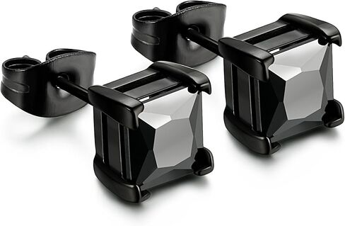 Jstyle Stainless Steel Mens Womens Cubic Zirconia Stud Earrings Black Piercing 20G 3-8mm in Kuwait
