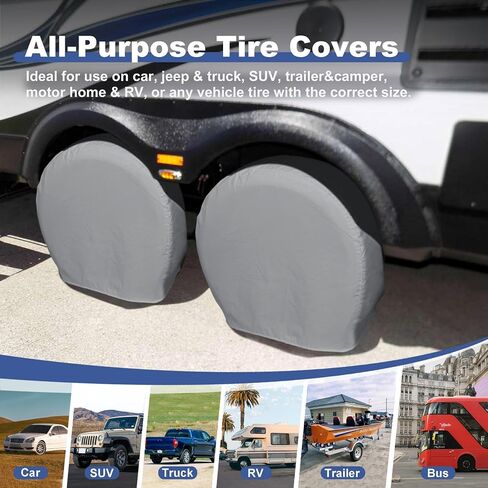 Explore Land Tire Covers 4 Pack - Tough Tire Wheel Protector for Truck, SUV, Trailer, Camper, RV - Universal Fits Tire Diameters 21-22.75 inches, Charcoal in Kuwait