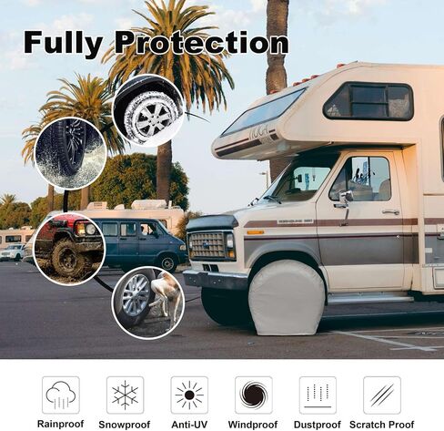 Explore Land Tire Covers 4 Pack - Tough Tire Wheel Protector for Truck, SUV, Trailer, Camper, RV - Universal Fits Tire Diameters 21-22.75 inches, Charcoal in Kuwait