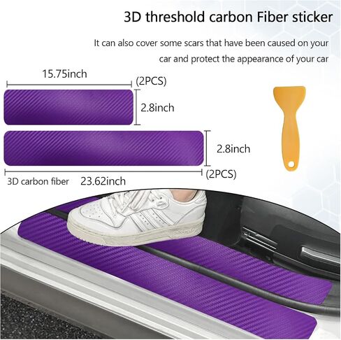 4 PCS Car Door Sill Protector, 3D Carbon Fiber Auto Door Entry Edge Guard Protection Trim, Anti-Scratch Threshold Cover Strips, Sill Protection Sticker for Car SUV Truck (Purple) in Kuwait