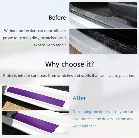 4 PCS Car Door Sill Protector, 3D Carbon Fiber Auto Door Entry Edge Guard Protection Trim, Anti-Scratch Threshold Cover Strips, Sill Protection Sticker for Car SUV Truck (Purple) in Kuwait